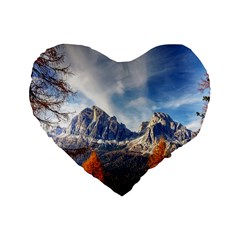 Dolomites Mountains Alps Alpine Trees Conifers Standard 16  Premium Flano Heart Shape Cushions by danenraven