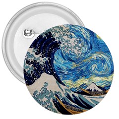 The Great Wave Of Kanagawa Painting Starry Night Vincent Van Gogh 3  Buttons by danenraven