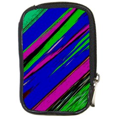 Diagonal Green Blue Purple And Black Abstract Art Compact Camera Leather Case