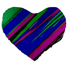 Diagonal Green Blue Purple And Black Abstract Art Large 19  Premium Heart Shape Cushions by KorokStudios