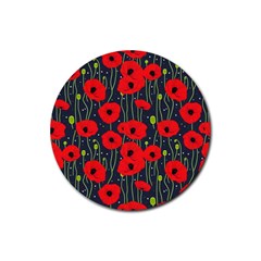 Background Poppies Flowers Seamless Ornamental Rubber Round Coaster (4 Pack) by Ravend