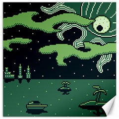 Ship Sea Monster Boat Island Night Pixel Canvas 12  X 12  by Pakemis