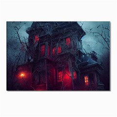 Haunted House Halloween Cemetery Moonlight Postcard 4 x 6  (pkg Of 10) by Pakemis