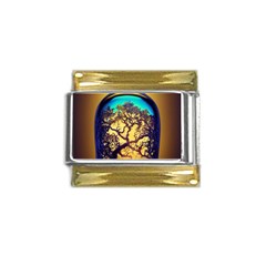 Flask Bottle Tree In A Bottle Perfume Design Gold Trim Italian Charm (9mm) by Pakemis