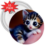 Cute Kitten Kitten Animal Wildlife 3d 3  Buttons (10 pack) 