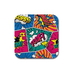 Comic Colorful Seamless Pattern Rubber Square Coaster (4 Pack) by Pakemis