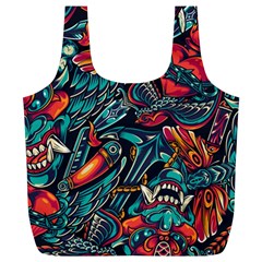 Vintage Tattoos Colorful Seamless Pattern Full Print Recycle Bag (xl) by Pakemis
