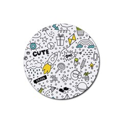 Set Cute Colorful Doodle Hand Drawing Rubber Coaster (round) by Pakemis