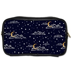 Hand Drawn Scratch Style Night Sky With Moon Cloud Space Among Stars Seamless Pattern Vector Design Toiletries Bag (one Side) by Pakemis