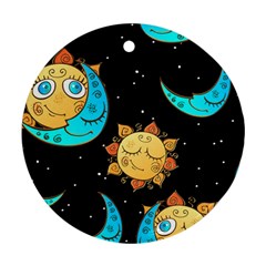 Seamless Pattern With Sun Moon Children Round Ornament (two Sides) by Pakemis