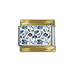 Indigo-watercolor-floral-seamless-pattern Gold Trim Italian Charm (9mm) by Pakemis