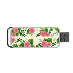 Cute-pink-flowers-with-leaves-pattern Portable Usb Flash (two Sides)