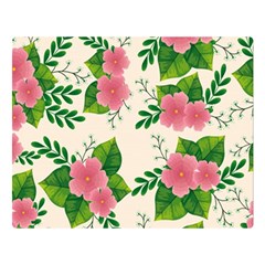 Cute-pink-flowers-with-leaves-pattern Double Sided Flano Blanket (large)