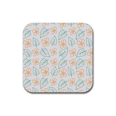 Hand-drawn-cute-flowers-with-leaves-pattern Rubber Coaster (square)