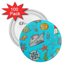 Colored-sketched-sea-elements-pattern-background-sea-life-animals-illustration 2 25  Buttons (100 Pack) 