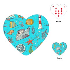 Colored-sketched-sea-elements-pattern-background-sea-life-animals-illustration Playing Cards Single Design (heart)