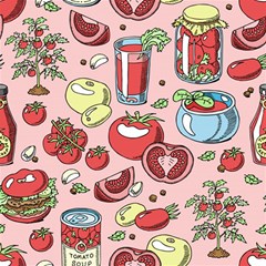 Tomato-seamless-pattern-juicy-tomatoes-food-sauce-ketchup-soup-paste-with-fresh-red-vegetables-backd Play Mat (square) by Pakemis