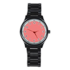 Color Light Coral Stainless Steel Round Watch by Kultjers