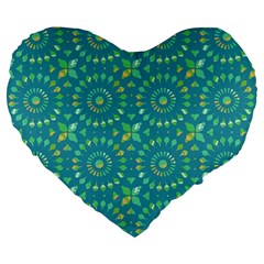 Kaleidoscope Jericho Jade Large 19  Premium Flano Heart Shape Cushions by Mazipoodles