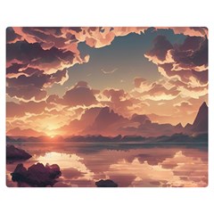 Sunset River Sky Clouds Nature Nostalgic Mountain Double Sided Flano Blanket (medium) by Uceng