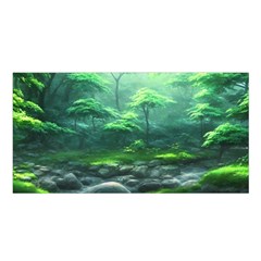 River Forest Woods Nature Rocks Japan Fantasy Satin Shawl 45  X 80  by Uceng