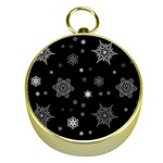 Christmas Snowflake Seamless Pattern With Tiled Falling Snow Gold Compasses