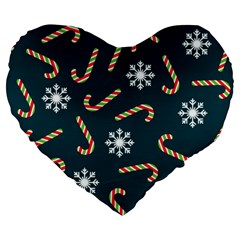 Christmas Seamless Pattern With Candies Snowflakes Large 19  Premium Flano Heart Shape Cushions by Uceng