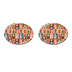 Cute Christmas Seamless Pattern Vector  - Cufflinks (oval) by Uceng