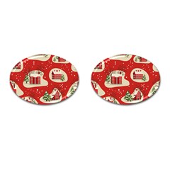 Christmas New Year Seamless Pattern Cufflinks (oval) by Uceng