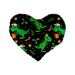 Christmas Funny Pattern Dinosaurs Standard 16  Premium Flano Heart Shape Cushions by Uceng