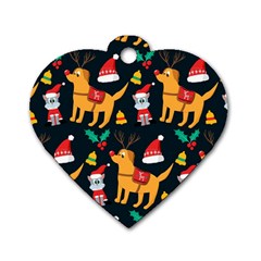 Funny Christmas Pattern Background Dog Tag Heart (two Sides) by Uceng
