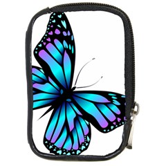 Blue And Pink Butterfly Illustration, Monarch Butterfly Cartoon Blue, Cartoon Blue Butterfly Free Pn Compact Camera Leather Case by asedoi