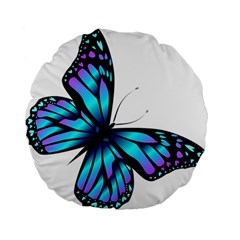 Blue And Pink Butterfly Illustration, Monarch Butterfly Cartoon Blue, Cartoon Blue Butterfly Free Pn Standard 15  Premium Flano Round Cushions by asedoi