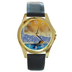 Abstract Painting Art Texture Round Gold Metal Watch by Ravend