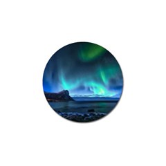Green Aurora Lights-over Rocky Shore During Night Time Golf Ball Marker by danenraven