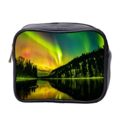 Scenic View Of Aurora Borealis Stretching Over A Lake At Night Mini Toiletries Bag (two Sides) by danenraven