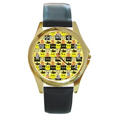 Smily Round Gold Metal Watch by Sparkle
