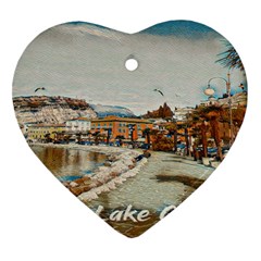 Birds And People On Lake Garda Heart Ornament (two Sides) by ConteMonfrey