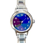 Blue Abstract 1118 - Groovy Blue And Purple Art Round Italian Charm Watch