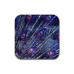 Peacock-feathers-color-plumage Blue Rubber Square Coaster (4 Pack) by danenraven
