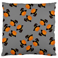 Pumpkin Heads With Hat Gray Large Cushion Case (one Side) by TetiBright