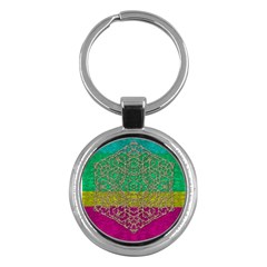 Rainbow Landscape With A Beautiful Silver Star So Decorative Key Chain (round) by pepitasart