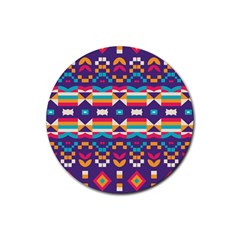 Pastel Shapes Rows On A Purple Background                                                                   Rubber Round Coaster (4 Pack) by LalyLauraFLM