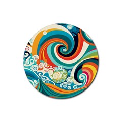Wave Waves Ocean Sea Abstract Whimsical Rubber Round Coaster (4 Pack) by Jancukart