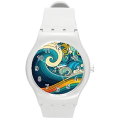 Waves Wave Ocean Sea Abstract Whimsical Round Plastic Sport Watch (m) by Jancukart