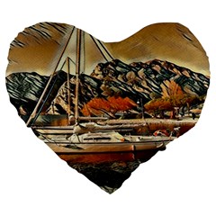 Art Boats Garda, Italy  Large 19  Premium Heart Shape Cushions by ConteMonfrey
