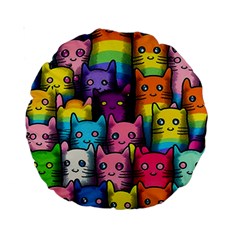 Cats Cat Cute Animal Rainbow Pattern Colorful Standard 15  Premium Round Cushions by Jancukart