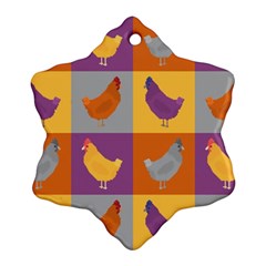 Chickens Pixel Pattern - Version 1a Snowflake Ornament (two Sides) by wagnerps