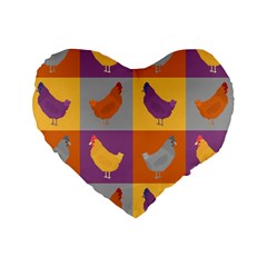 Chickens Pixel Pattern - Version 1a Standard 16  Premium Flano Heart Shape Cushions by wagnerps
