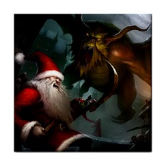 A Santa Claus Standing In Front Of A Dragon Face Towel by bobilostore